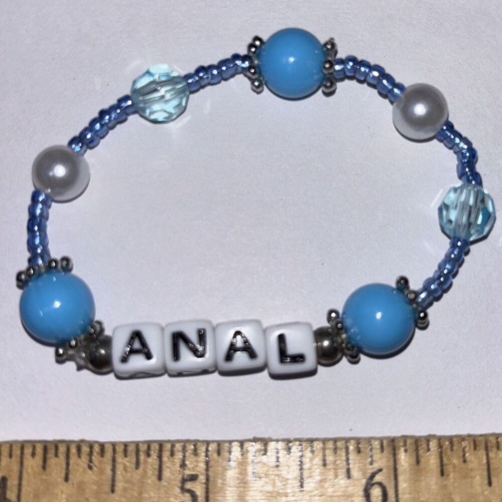 Handmade Beaded Spell Out Bracelet Adult Humor Naughty Gag Gift Jewelry Blue y2k